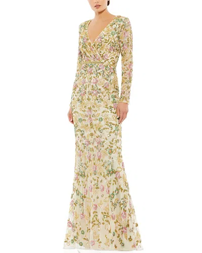 Mac Duggal Floral Embellished Faux Wrap Trumpet Gown In Multi