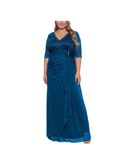 B & A By Betsy And Adam Plus Womens Lace Embellished Evening Dress In Blue