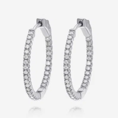 Tresorra 18k White Gold, Diamond Hoop Earrings In Silver