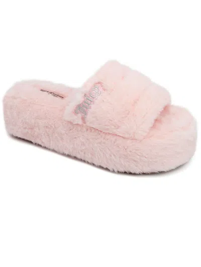Juicy Couture Jc World Womens Faux Fur Slip On Slide Slippers In Pink