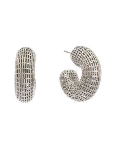 Oscar De La Renta Mini Grid Metal Puff Earrings In Silver