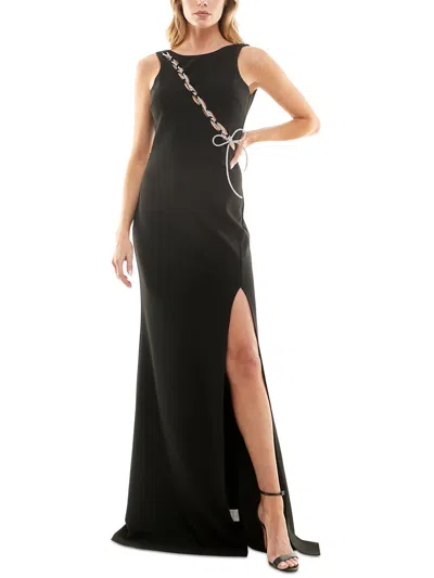 Speechless Juniors Womens Embellished Lace-up Evening Dress In Black