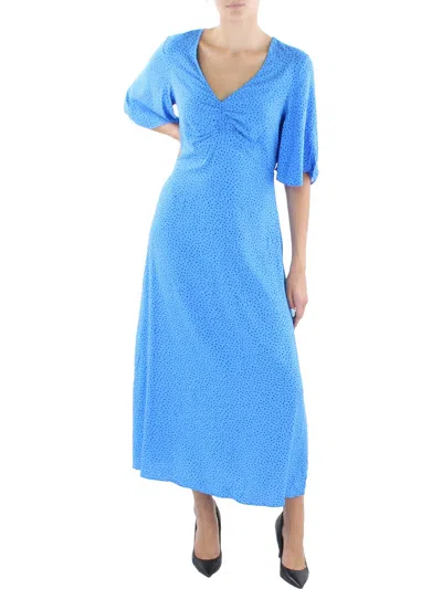 Mango Womens Ruched V-neck Midi Dress In Blue