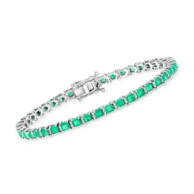 Ross-simons Emerald And . Diamond Tennis Bracelet In Sterling Silver In Green