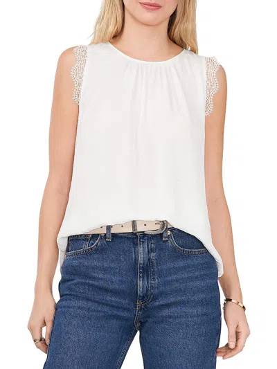 Vince Camuto Womens Lace Trim Cap Sleeve Blouse In White