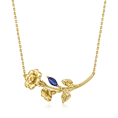 Rs Pure By Ross-simons Sapphire Morning Glory Flower Necklace In 14kt Yellow Gold In Blue