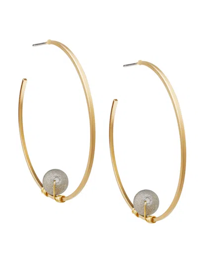 Misook Handmade Gold Wire Wrapped Matte Gray Hoop Earrings In Silver