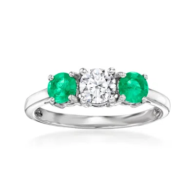 Ross-simons Lab-grown Diamond Ring With . Emeralds In 14kt White Gold In Green