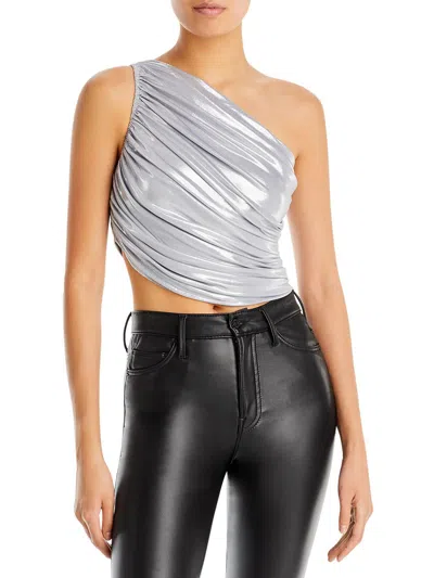 Norma Kamali Diana Womens Shimmer Asymmetric Blouse In Silver