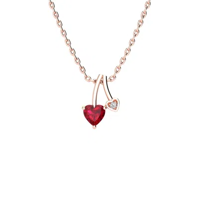 Sselects 1/2ct Heart Shaped Created Ruby And Diamond Necklace In 10k Rose Gold In Red