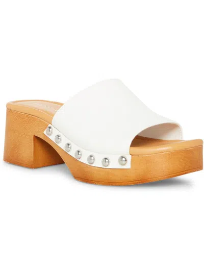 Madden Girl Hilly Womens Faux Leather Studded Slide Sandals In White