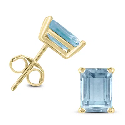 Sselects 14k Yellow Gold 6x4mm Emerald Shaped Aquamarine Earrings In Blue