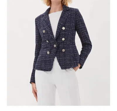 Ecru Tweed Blazer With Double Breasted Look In Navy Tweed In Blue