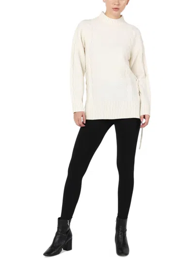 Black Tape Womens Cable Knit Laced-up Sides Tunic Sweater In Neutral