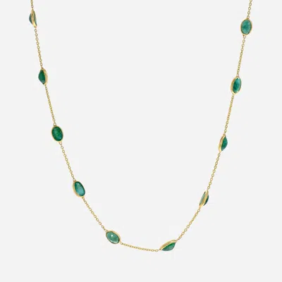Superoro 18k Yellow Gold, Emerald 6.05ct. Tw. Princess Necklace In Green