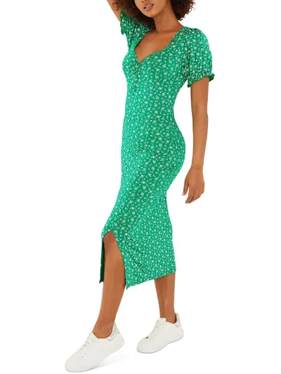 Quiz Womens Floral Short Sleeve Midi Dress In Green
