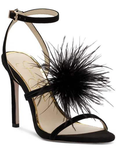 Jessica Simpson Jenevya Womens Suede Feathers Ankle Strap In Black