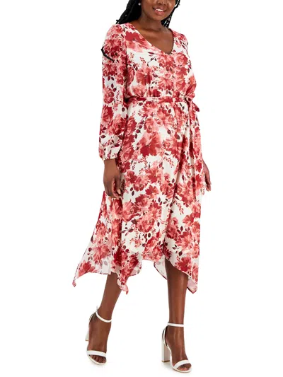 Kasper Womens Floral Handkerchief Hem Fit & Flare Dress In Multi