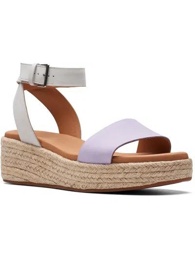 Clarks Kimmei Ivy Womens Leather Ankle Strap Wedge Sandals In Purple