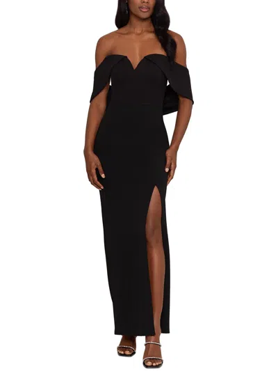 Xscape Womens Knit Off-the-shoulder Evening Dress In Black
