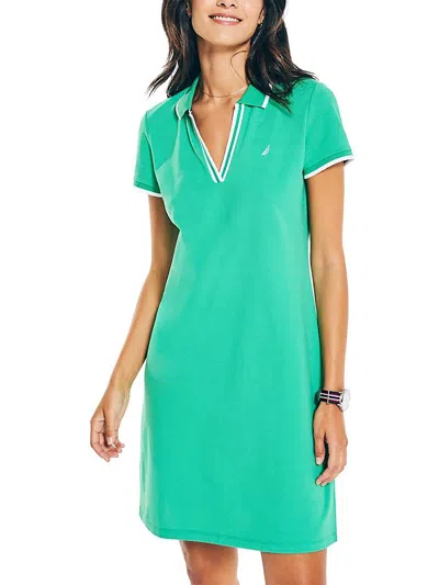 Nautica Womens Mini Split Neck Shirtdress In Green