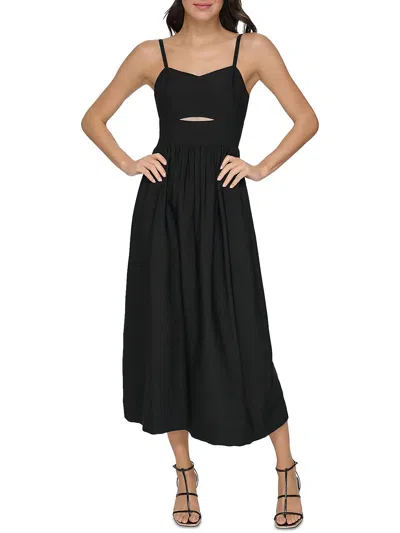 Dkny Womens Smocked Pleated Midi Dress In Black