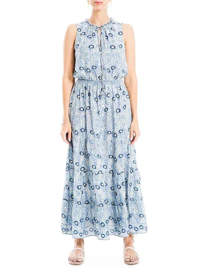 Max Studio Womens Floral Tiered Maxi Dress In Blue