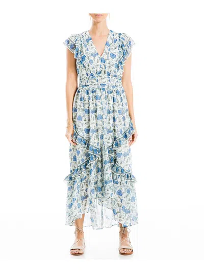 Max Studio Womens Floral Ruffle Midi Dress In Blue