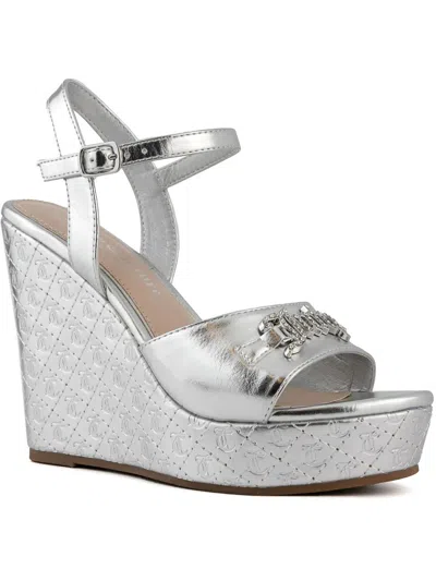 Juicy Couture Harlowe Womens Faux Leather Open Toe Platform Heels In Silver