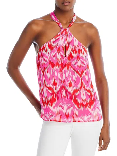 Aqua Womens Abstract Pattern Keyhole Halter Top In Pink