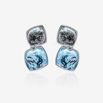 Superoro 18k White Gold, Diamond And Topaz Drop Earrings In Blue