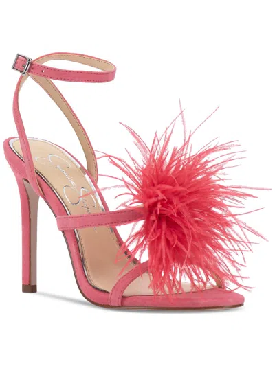 Jessica Simpson Jenevya Womens Suede Feathers Ankle Strap In Orange