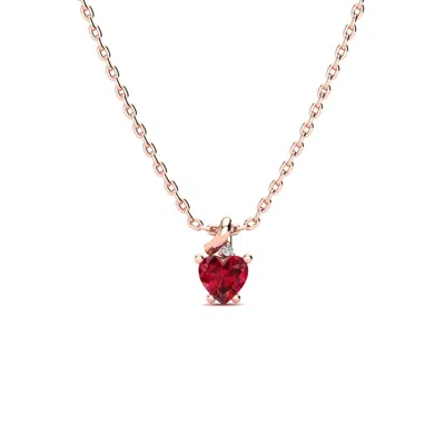 Sselects 1/2ct Created Ruby And Diamond Heart Necklace In 10k Rose Gold In Red