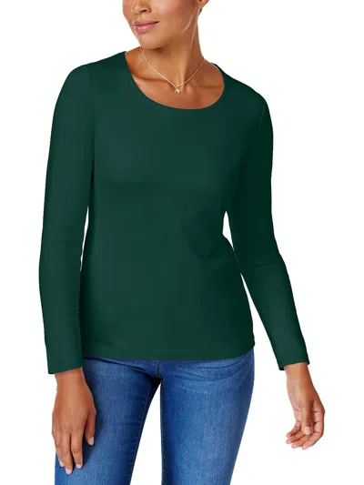 Karen Scott Petites Womens Cotton Scoop-neck Pullover Top In Green