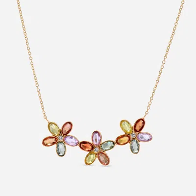 Superoro 18k Yellow Gold, Multi Sapphire 3.50ct. Tw. And Diamond Flower Collar Necklace In Pink