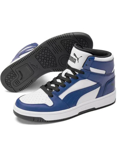 Puma Rebound Layup Dual Mens Leather High-top Baseball Shoes In Blue