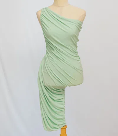 Pre-owned Norma Kamali Mint Green One Shoulder Pleated Dress