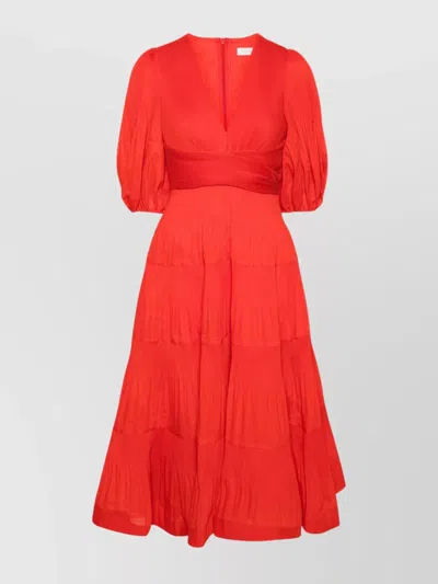 Zimmermann Pleated Midi Dress In Red