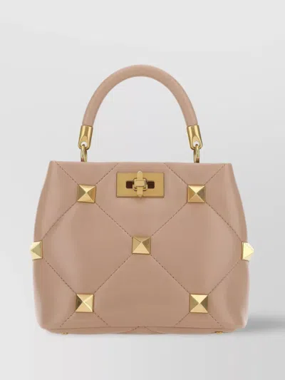 Valentino Garavani Roman Stud Quilted Small Tote Bag In Pink