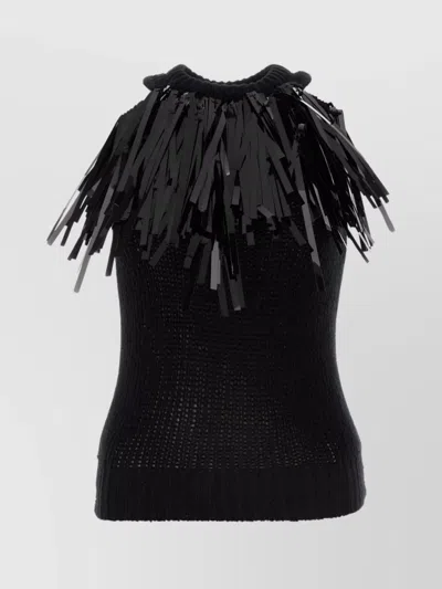 Jil Sander Fringe High-neck Knit Top In Black