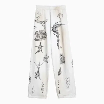 Balenciaga Light Beige/black Heavy Cotton Baggy Tat Trousers Women In White