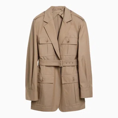Max Mara Leather-coloured Single-breasted Jacket In Cotton Women In Brown