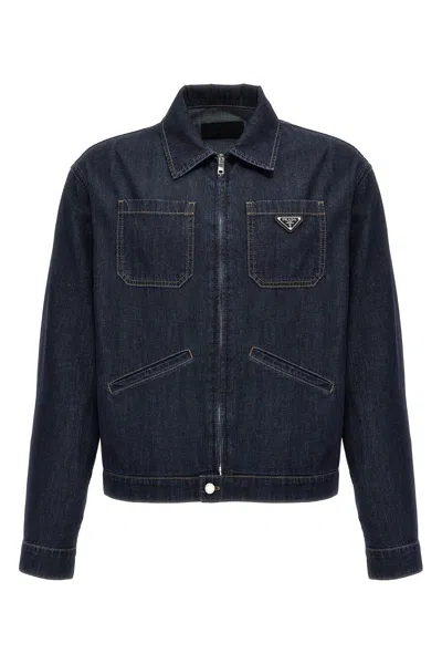 Prada Men Denim Jacket In Blue