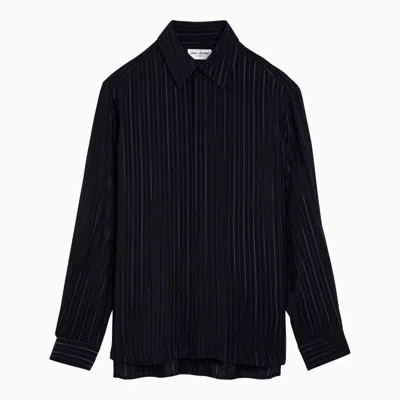 Saint Laurent Navy Blue Striped Silk Shirt Women