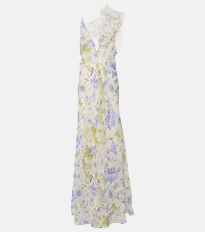 Zimmermann Natura Feathered Linen-silk Maxi Dress In Blue