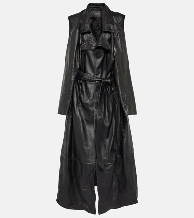 Balenciaga Single-breasted Leather Coat In Black