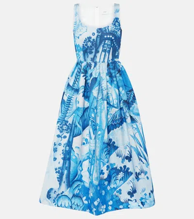 Erdem Printed Cotton-blend Faille Midi Dress In Blue
