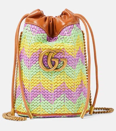 Gucci Gg Marmont Super Mini Raffia Bucket Bag In Multicoloured
