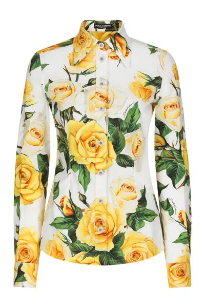 Dolce & Gabbana Shirts In Yellow Roses Fdo Bco
