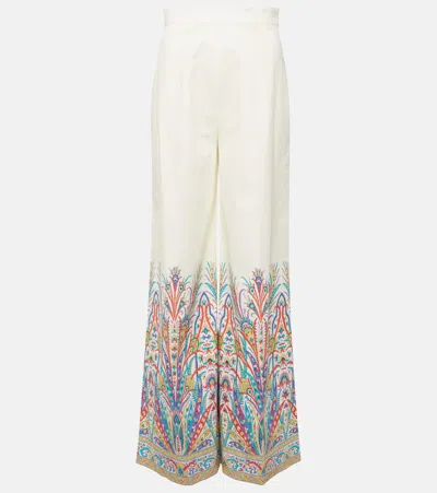 Etro Printed Cotton-blend Wide-leg Trousers In Multi
